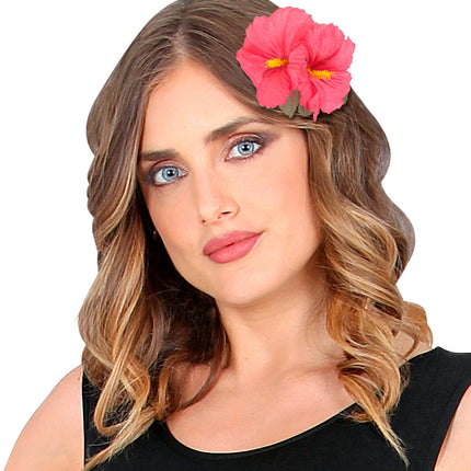 e-carnavalskleding-SYK Hawaii bloem haarclip roze