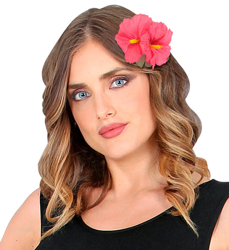 e-carnavalskleding-SYK Hawaii bloem haarclip roze