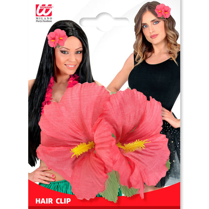 e-carnavalskleding-SYK Hawaii bloem haarclip roze