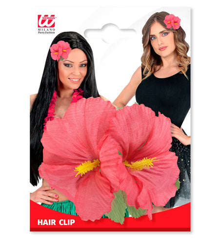 e-carnavalskleding-SYK Hawaii bloem haarclip roze