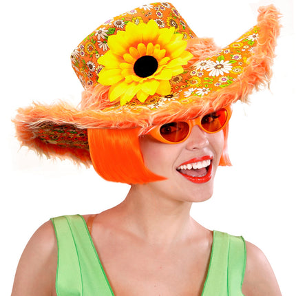 e-carnavalskleding-SYK Hawaii hoed oranje met bloemen