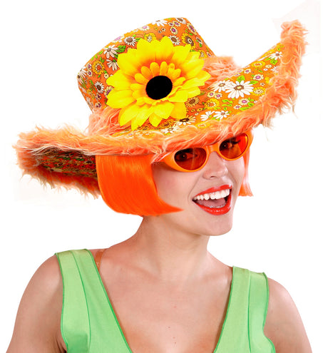 e-carnavalskleding-SYK Hawaii hoed oranje met bloemen
