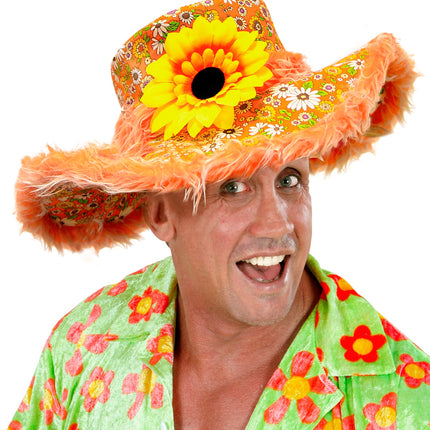 e-carnavalskleding-SYK Hawaii hoed oranje met bloemen