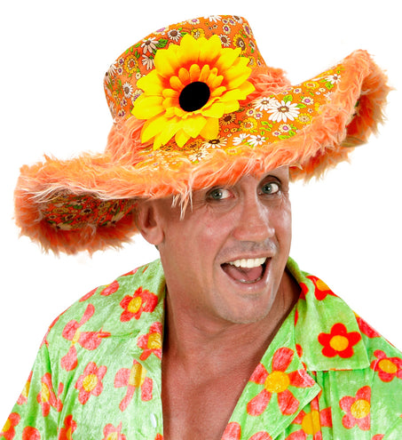 e-carnavalskleding-SYK Hawaii hoed oranje met bloemen
