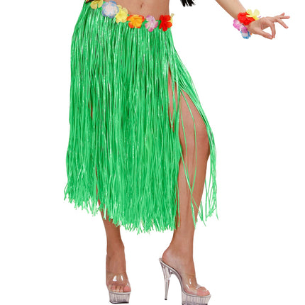 e-carnavalskleding-SYK Hawaii rok groen met bloemenriem lang
