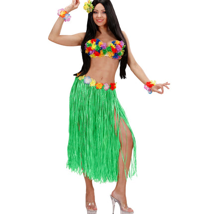 e-carnavalskleding-SYK Hawaii rok groen met bloemenriem lang