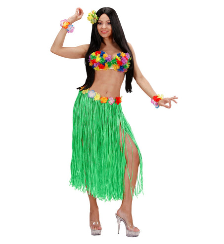 e-carnavalskleding-SYK Hawaii rok groen met bloemenriem lang