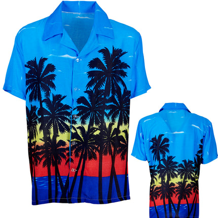 e-carnavalskleding-SYK Hawaii shirt blauw palmbomen
