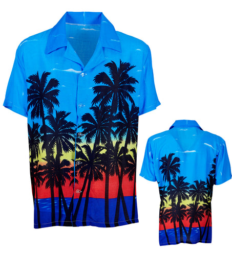 e-carnavalskleding-SYK Hawaii shirt blauw palmbomen
