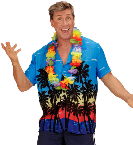 e-carnavalskleding-SYK Hawaii shirt blauw palmbomen