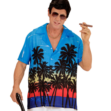 e-carnavalskleding-SYK Hawaii shirt blauw palmbomen