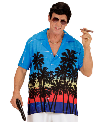 e-carnavalskleding-SYK Hawaii shirt blauw palmbomen