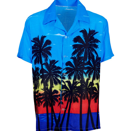 e-carnavalskleding-SYK Hawaii shirt blauw palmbomen