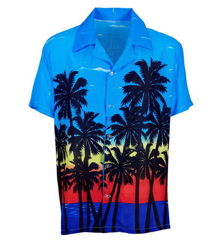 e-carnavalskleding-SYK Hawaii shirt blauw palmbomen