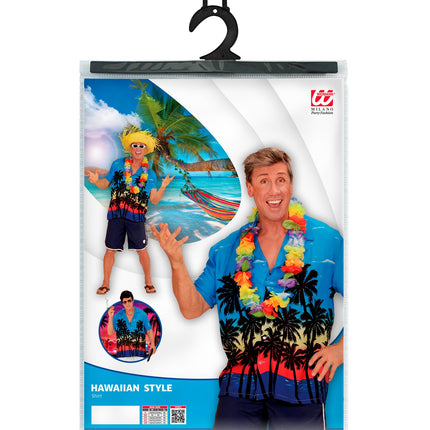 e-carnavalskleding-SYK Hawaii shirt blauw palmbomen