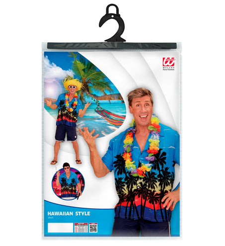 e-carnavalskleding-SYK Hawaii shirt blauw palmbomen