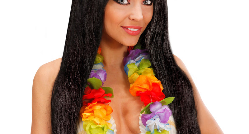 e-carnavalskleding-SYK Hawaiiaanse pruik met bloem zwart