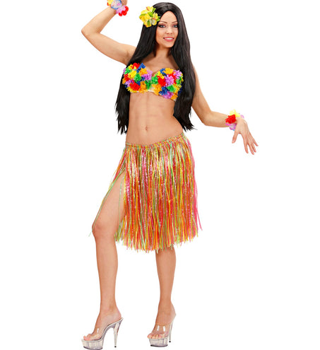 e-carnavalskleding-SYK Hawaiirokje stro meerkleurig 55cm