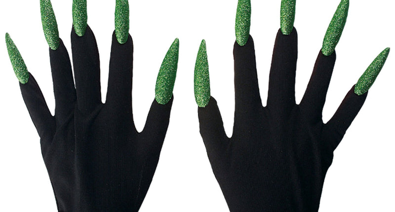 e-carnavalskleding-SYK Heksen handschoenen zwart met groene nagels