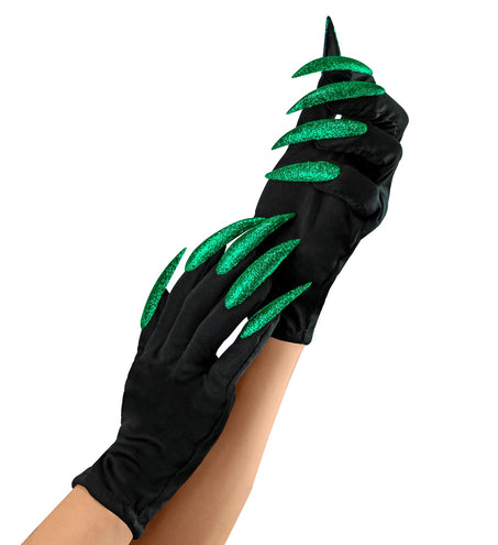 e-carnavalskleding-SYK Heksen handschoenen zwart met groene nagels