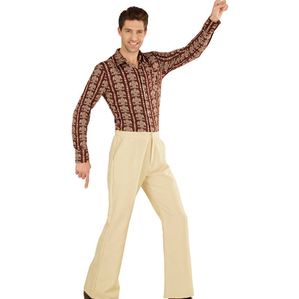 e-carnavalskleding-SYK Heren disco broek jaren 70 beige