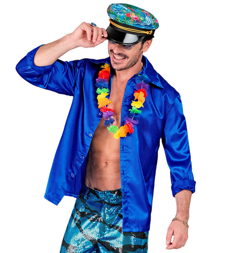 e-carnavalskleding-SYK Heren jaren 70 disco blouse blauw
