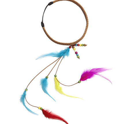 e-carnavalskleding-SYK Hippie hoofdband met veertjes en steentjes