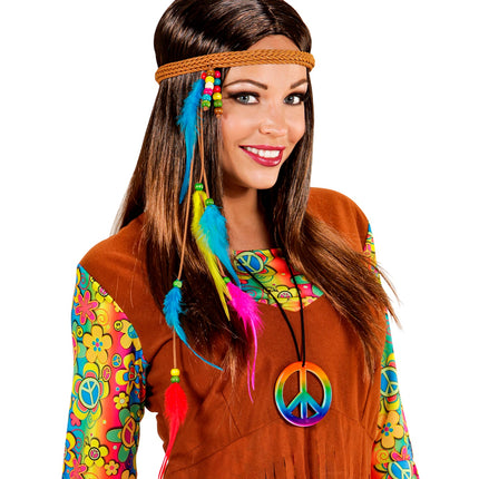 e-carnavalskleding-SYK Hippie hoofdband met veertjes en steentjes