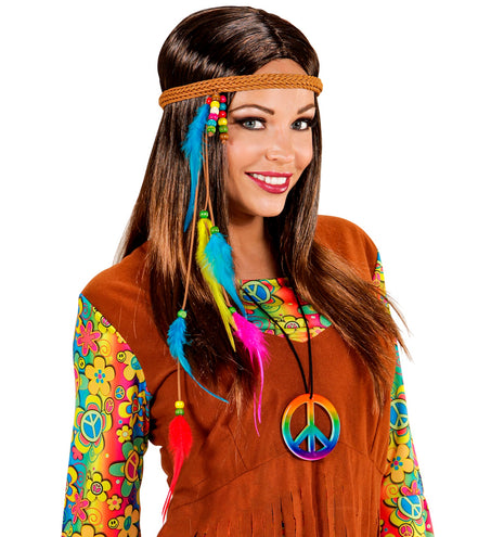 e-carnavalskleding-SYK Hippie hoofdband met veertjes en steentjes