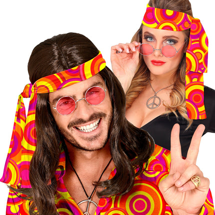 e-carnavalskleding-SYK Hippie hoofdband rood geel oranje