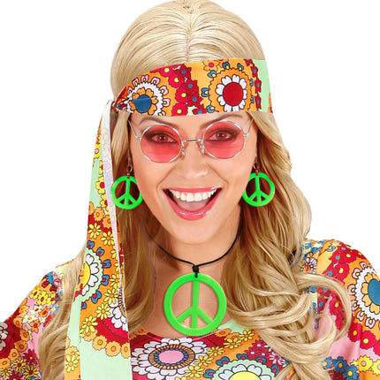 e-carnavalskleding-SYK Hippie ketting en oorbellen groen