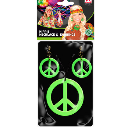 e-carnavalskleding-SYK Hippie ketting en oorbellen groen