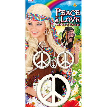 e-carnavalskleding-SYK Hippie ketting en oorbellen Peace