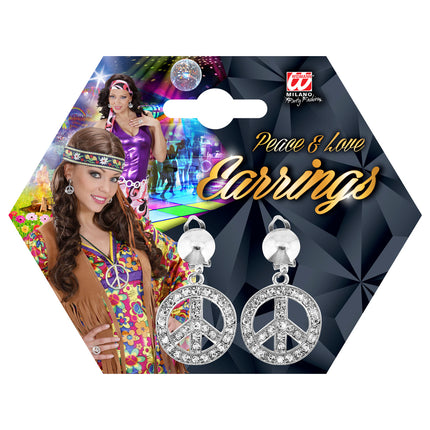 e-carnavalskleding-SYK Hippie oorbellen peace diamantjes