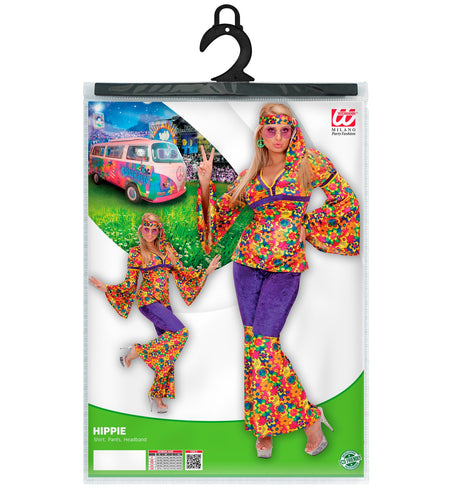 e-carnavalskleding-SYK Hippie pak bloemen motief dames