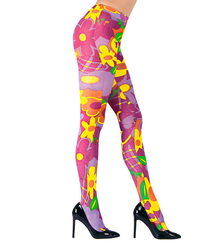 e-carnavalskleding-SYK Hippie panty roze flower power