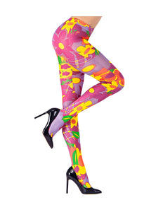 e-carnavalskleding-SYK Hippie panty roze flower power