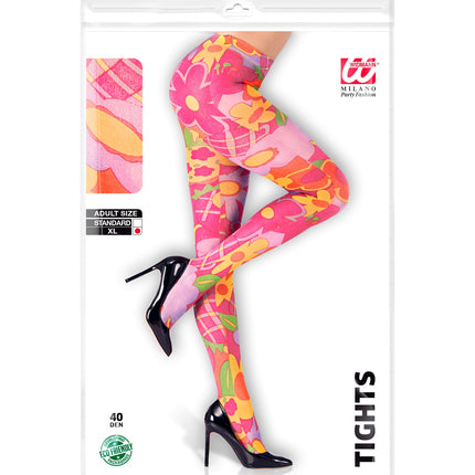e-carnavalskleding-SYK Hippie panty roze flower power