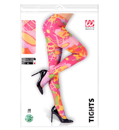 e-carnavalskleding-SYK Hippie panty roze flower power
