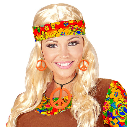 e-carnavalskleding-SYK Hippie Peace ketting en oorbellen oranje