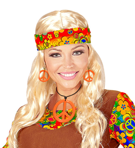 e-carnavalskleding-SYK Hippie Peace ketting en oorbellen oranje