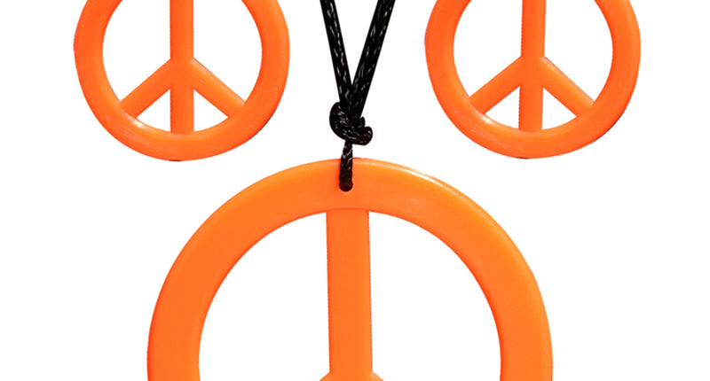 e-carnavalskleding-SYK Hippie Peace ketting en oorbellen oranje