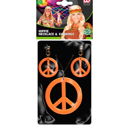 e-carnavalskleding-SYK Hippie Peace ketting en oorbellen oranje