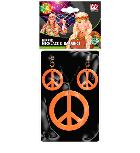 e-carnavalskleding-SYK Hippie Peace ketting en oorbellen oranje