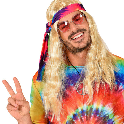 e-carnavalskleding-SYK Hippie pruik blonde haren met hoofdband