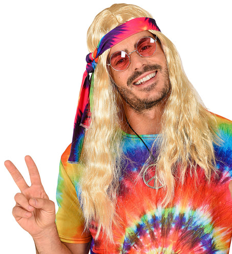 e-carnavalskleding-SYK Hippie pruik blonde haren met hoofdband