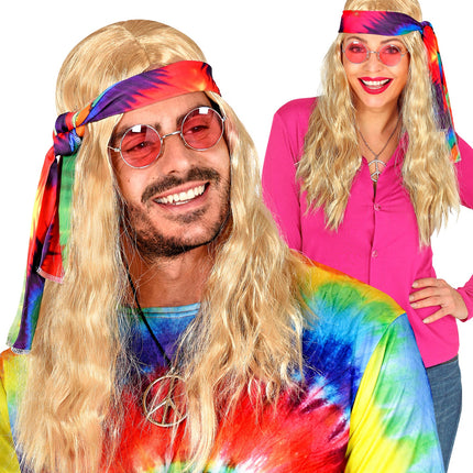 e-carnavalskleding-SYK Hippie pruik blonde haren met hoofdband