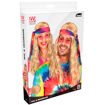 e-carnavalskleding-SYK Hippie pruik blonde haren met hoofdband