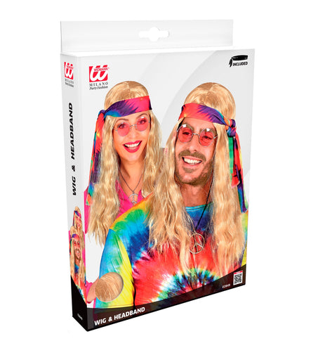 e-carnavalskleding-SYK Hippie pruik blonde haren met hoofdband