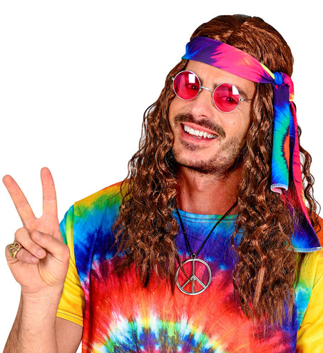 e-carnavalskleding-SYK Hippie pruik bruin haren met hoofdband